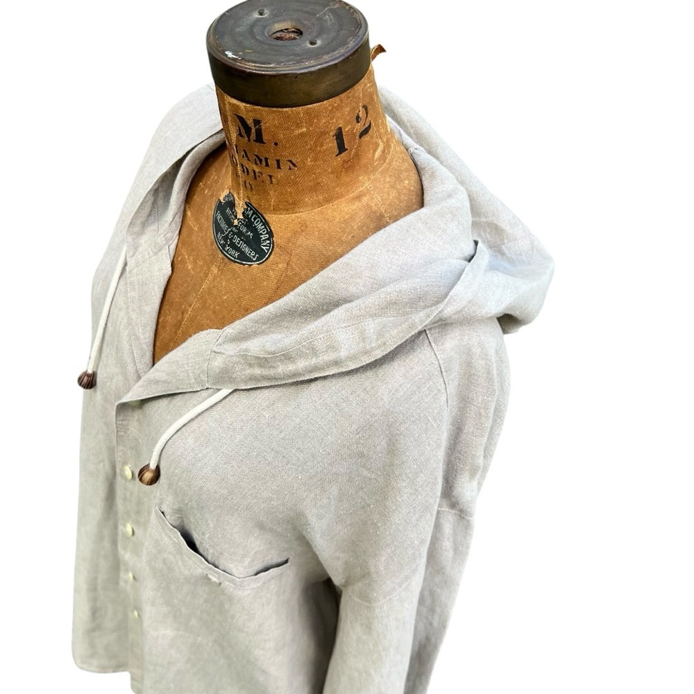 Vintage 90's Le Collezioni Structure‎ Men Hooded Linen Shirt Lagernlook Sz Large